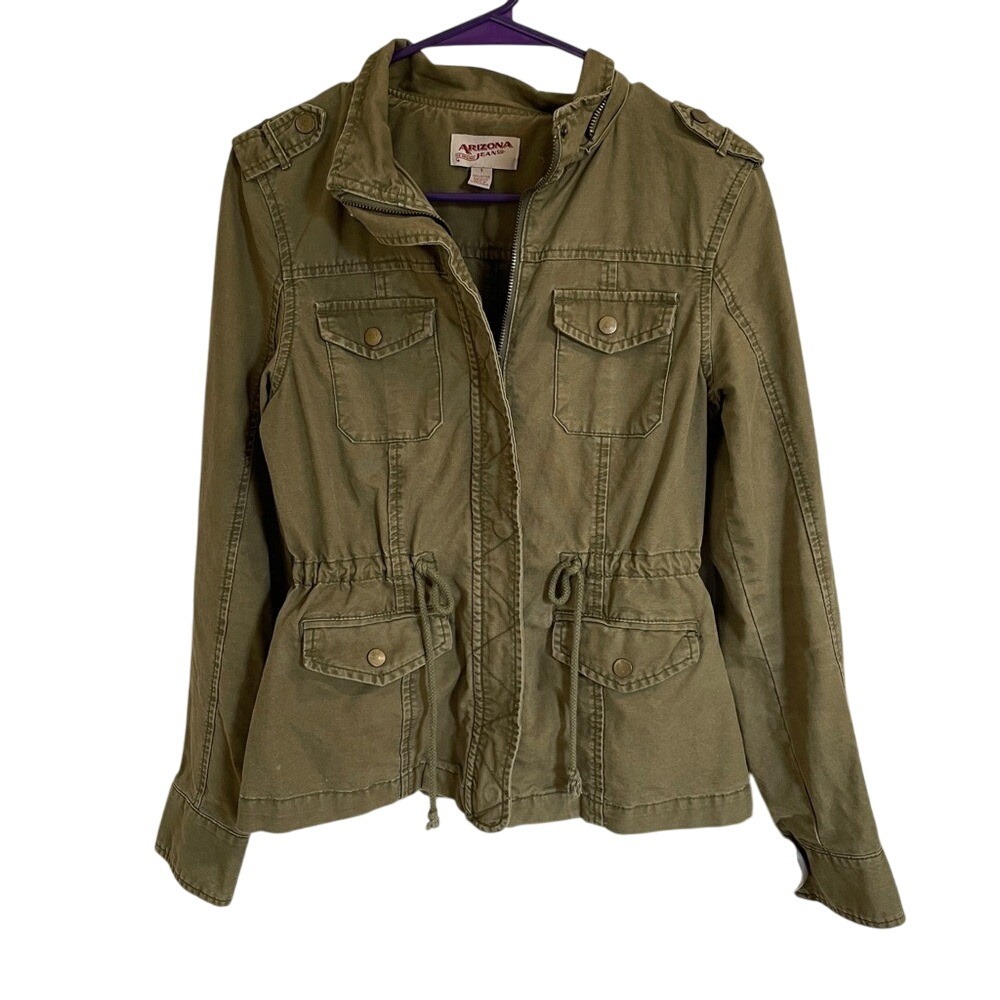 Arizona Jean Co. Olive Green‎ Military Anorak Jacket Drawstring Utility SZ Small